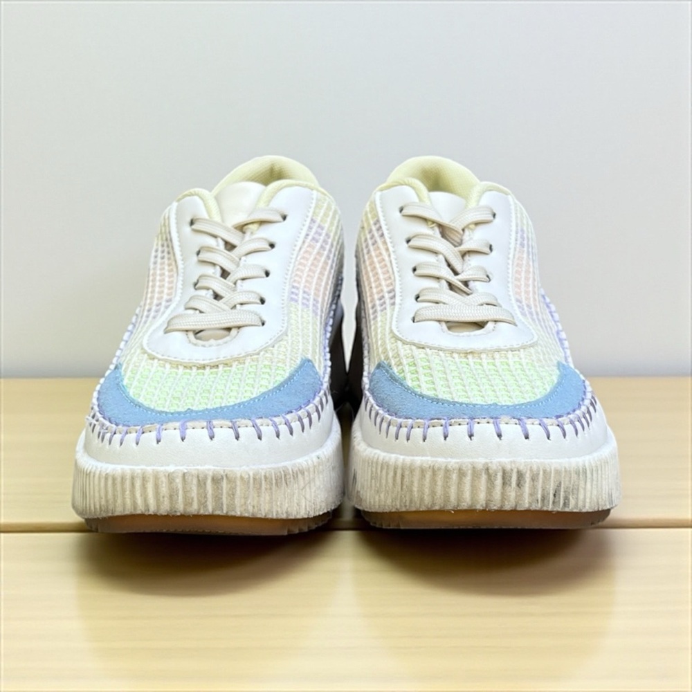 Nicole Miller Brita Woven Rainbow Pastel Platform Sneaker in Beige Mist Sz 8 - Picture 5 of 10